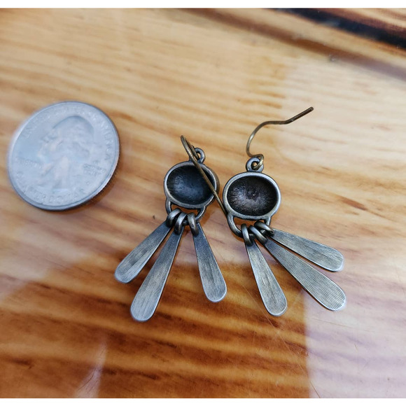 Antiqued Matte Gold Tone Earrings Etched Detailing Ethnic Western Style - Picture 2 of 3